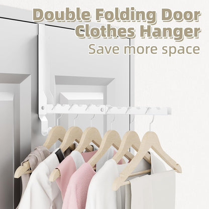 2 Pack Over The Door Hanger Folding Clothes Drying Rack, Folding Hanging Coat Rack for Indoor Laundry Room Compact Small Space Foldable Portable Clothing Hanger Hook Collapsible (Wihte-2(Upgraded))