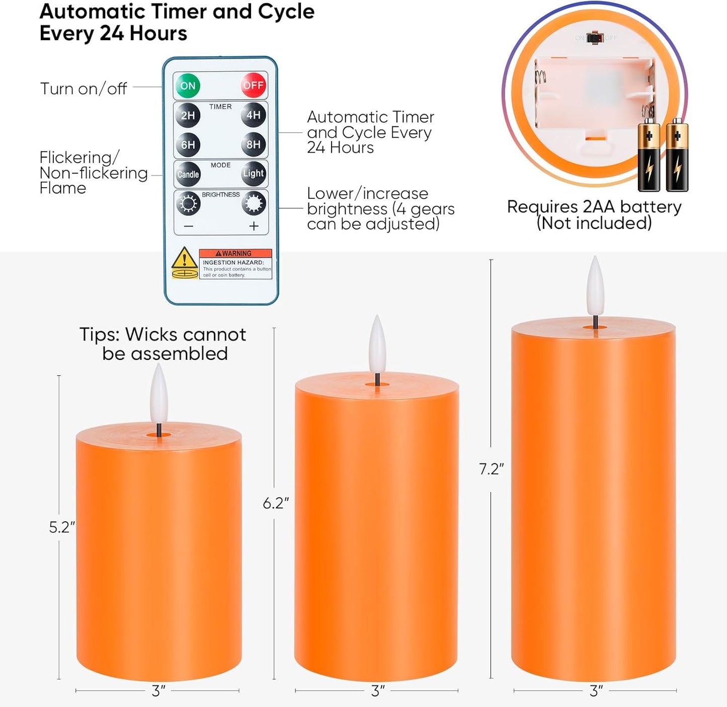 Homemory White Flameless Candles Battery Operated with Remote Timer, 3x3 Real Wax LED Pillar Candle for Home Fireplace Bedroom Living Room Party, Set of 3