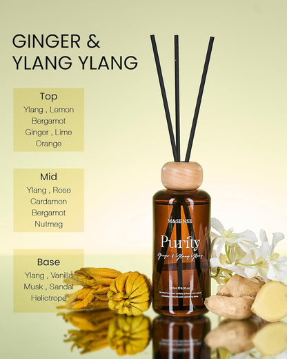 M&SENSE Reed Diffuser Set, Jasmine Sandalwood Scented 6.3 fl oz Natural Essential Oil Diffusers with Sticks, Non-Toxic Organic Air Freshener, Long-Lasting Fragrance Oils for Home Bathroom Living Room