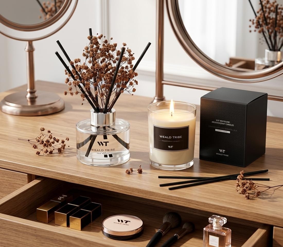 Flower Reed Diffuser Set Wild Eucalyptus Mint Scent for Bathroom Accessories Shelf Decor & Air Fresheners, Sticks Defusers with 5.1 fl oz Essential Oils & Leaves, House Bedroom Office Decor & Gifts