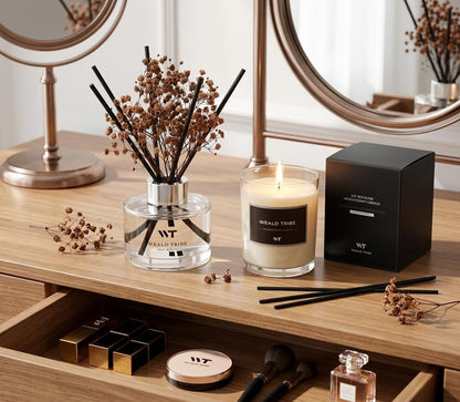 Flower Reed Diffuser Set Wild Eucalyptus Mint Scent for Bathroom Accessories Shelf Decor & Air Fresheners, Sticks Defusers with 5.1 fl oz Essential Oils & Leaves, House Bedroom Office Decor & Gifts
