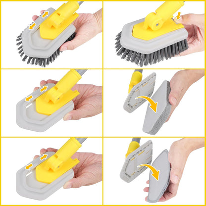 Lalafancy Bathtub Cleaning Brush Long Handle, Shower Bathroom Brush Scrubber with 3 Different Function Scrub Brush Attachments Head for Scrubing Bathroom Floors, Tubs, Tiles, and Kitchen Walls