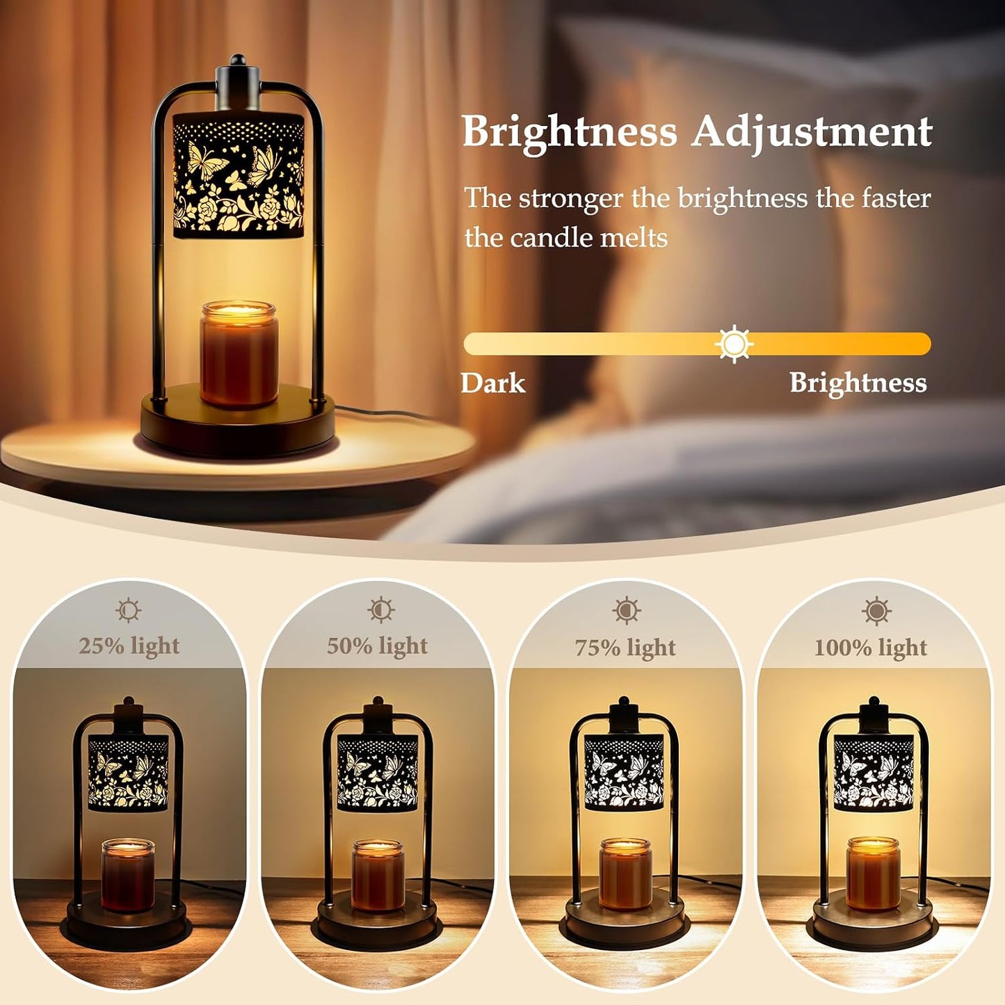 Candle Warmer Lamp Electric with Timer: Wax Melts Warmer - Dimmable Candle Wax Warmer Electric Candle Warmer with Replacement Bulbs, Bedroom Home Decor Compatible with Various Candles-Linen