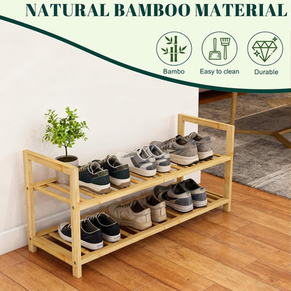 4 Tier Bamboo Wooden Shoe Rack for Closet & Entryway, Free Standing Shoe Rack Stand Organizer Shelf for Garage, Bedroom, Small Space Storage, Stackable