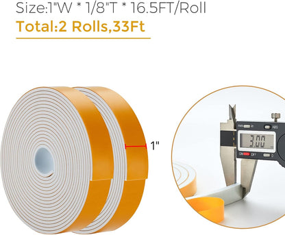 33 Feet Weather Stripping Door Seal- 1/2" Wide X 1/4" Thick Door Bottom Seal Strip High Density Foam Tape Adhesive Rubber Strip for Door Soundproofing,Window Insulation (1/2" x 1/4" x 33FT,Black)