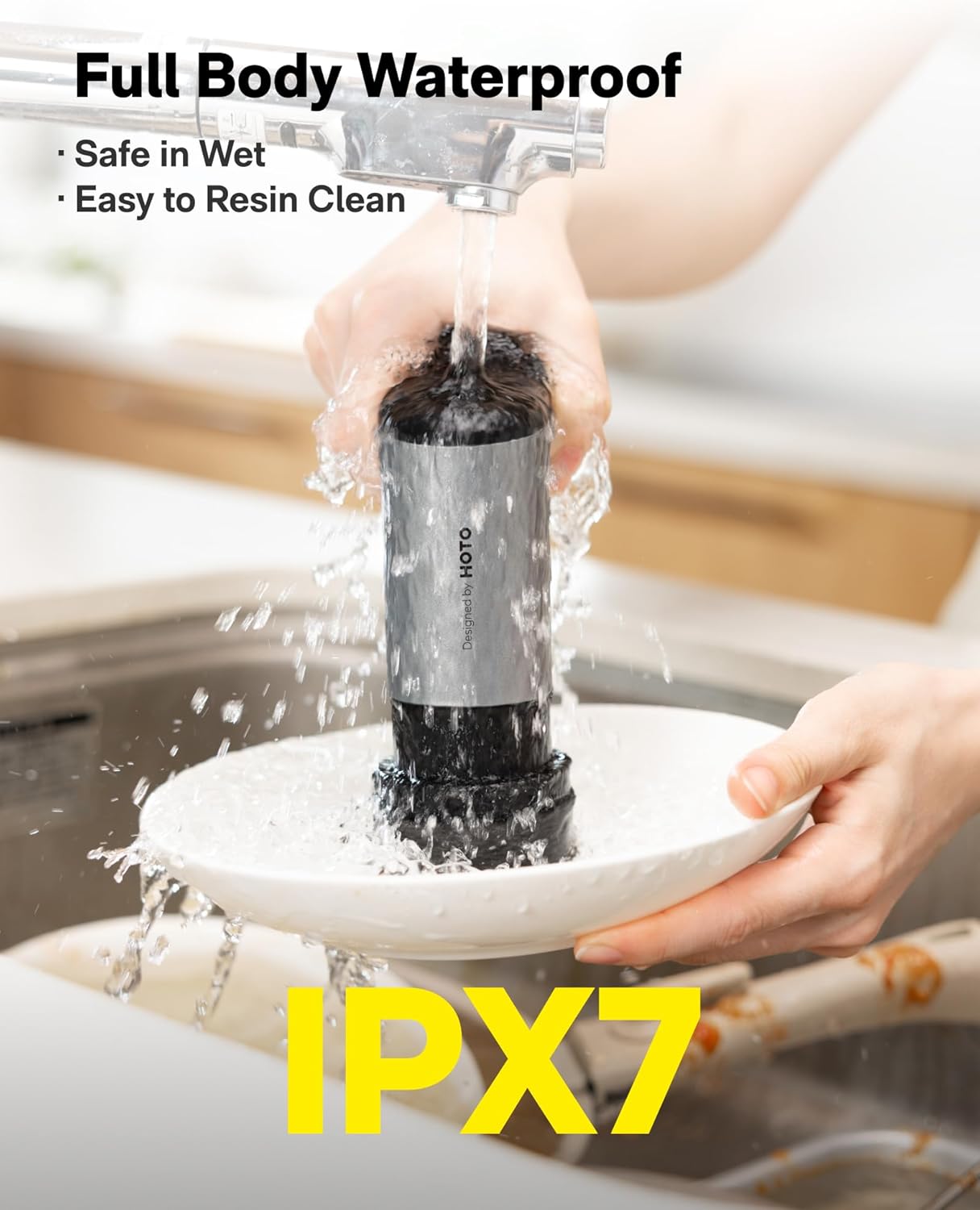 HOTO Grip™ Cordless Electric Spin Scrubber, IPX7 Waterproof, Lightweight at 0.65 lb with 6 Brush Heads, Powerful Cleaning Scrubber, for Bathroom, Kitchen, Tile, Shower