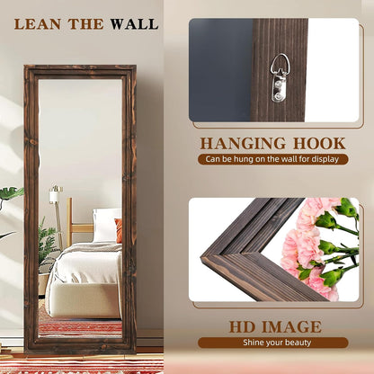 Full Length Mirror 65"x22" with Stand Solid Wood Frame Floor Large Mirror for Living Room, Bedroom Hanging Standing or Leaning Wall-Mounted, New Black