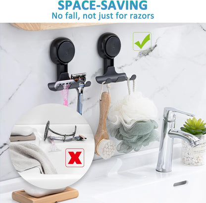 TAILI Suction Cup Razor Holder in Shower 2 Pack, Towel, Loofah, Shaver Holder for Bathroom Wall, Powerful Suction Cup Shower Hooks, Easy to Install and Reuse, White