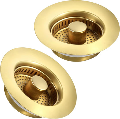 Sink Drain Strainer 3 in 1, 304 Stainless Steel Pop Up Kitchen Sink Stopper with Anti-Clogging Basket, Kitchen Essential Drain Anti-Clog Gadgets, Fits US Standard 3-1/2'' Sink Drain (SUS 304 Brushed)
