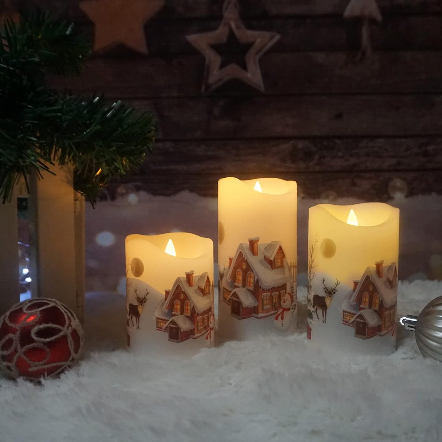 Battery Operated Flameless Candles with Remote Timer Real Wax Realistic Bright Flicker Flickering Electric Electronic LED Pillar Lights Home Wedding Party Decorations Set of 3 Rustic Texture Gray Grey