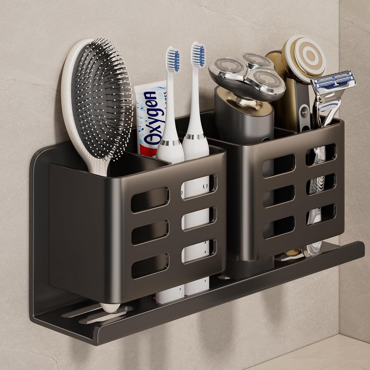 Aluminum Toothbrush Holder， Wall-Mounted，Bathroom Rack，4 Slot，Black | Bracket Shower Toothbrush Razor Holder Suitable for Toothbrush, Toothpaste, Razor and Comb etc Bathroom Storage