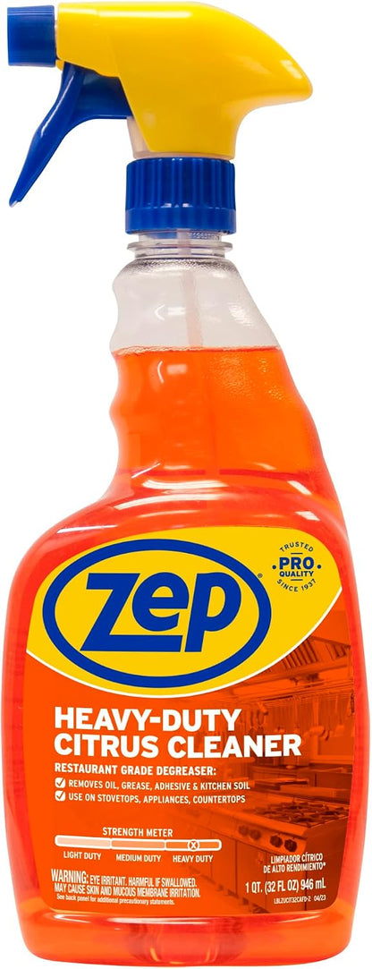 Zep Heavy-Duty Citrus Degreaser and Cleaner - 24 oz (Case of 2) ECZUCIT242 - Restaurant Grade, Removes Oil, Grease, Adhesive, and Kitchen Soil on Stovetops, Appliances
