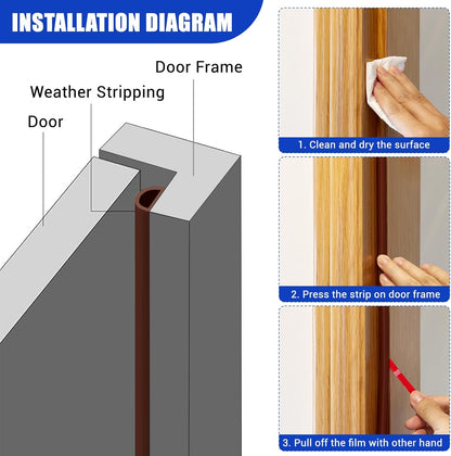 Weather Stripping Door Seal Self Adhesive Weather Strip Silicone D Shaped Door Seal Strip for Door Frame/Window Seal, 20Ft, Brown (3/8" W × 1/4" T)