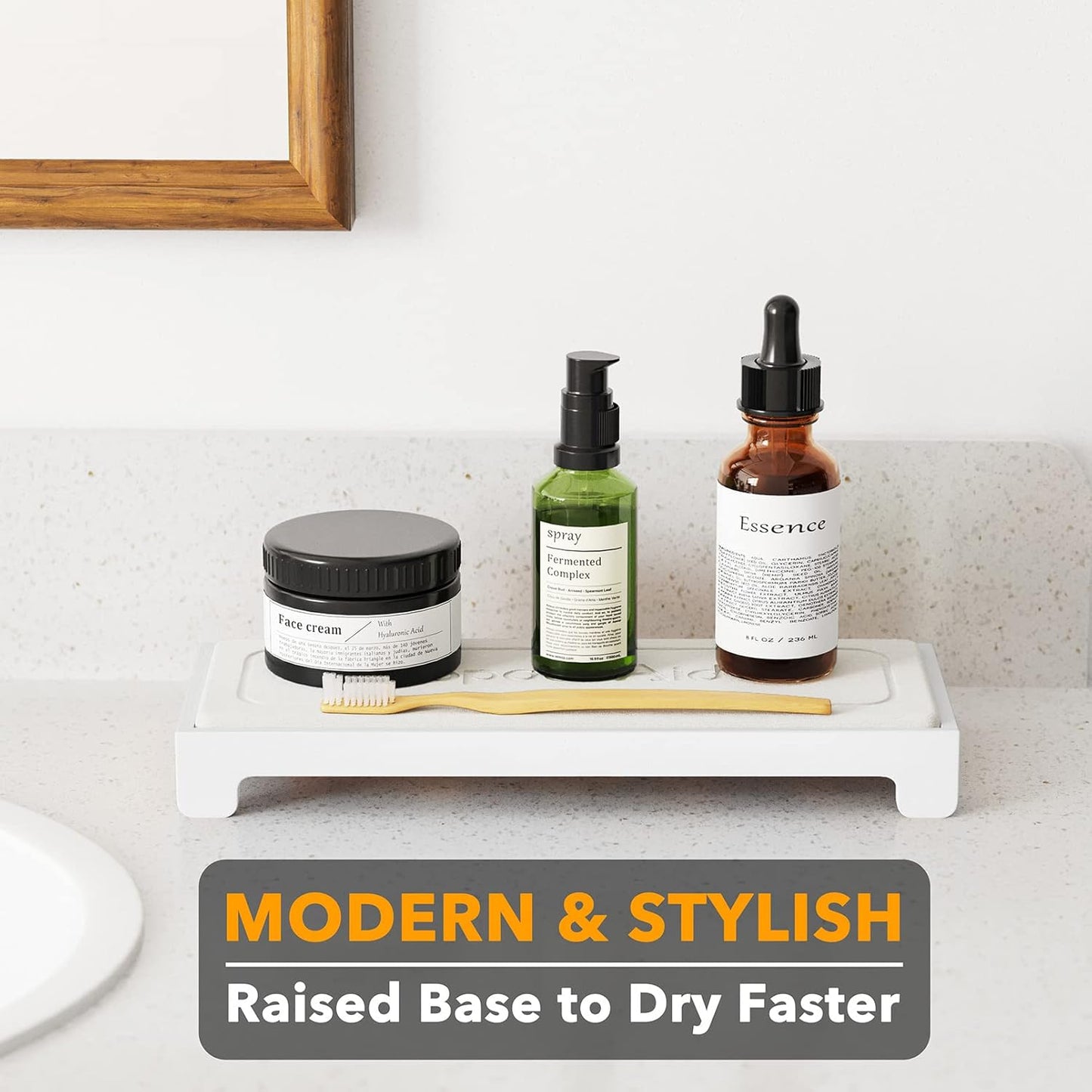 SpaceAid DryingNeat Sink Organizer, Instant Dry Sink Caddy Organizers, Kitchen Sponge Soap Holder Dispenser, Countertop Fast Drying Counter Tray Rack (Bamboo Rack, Black)