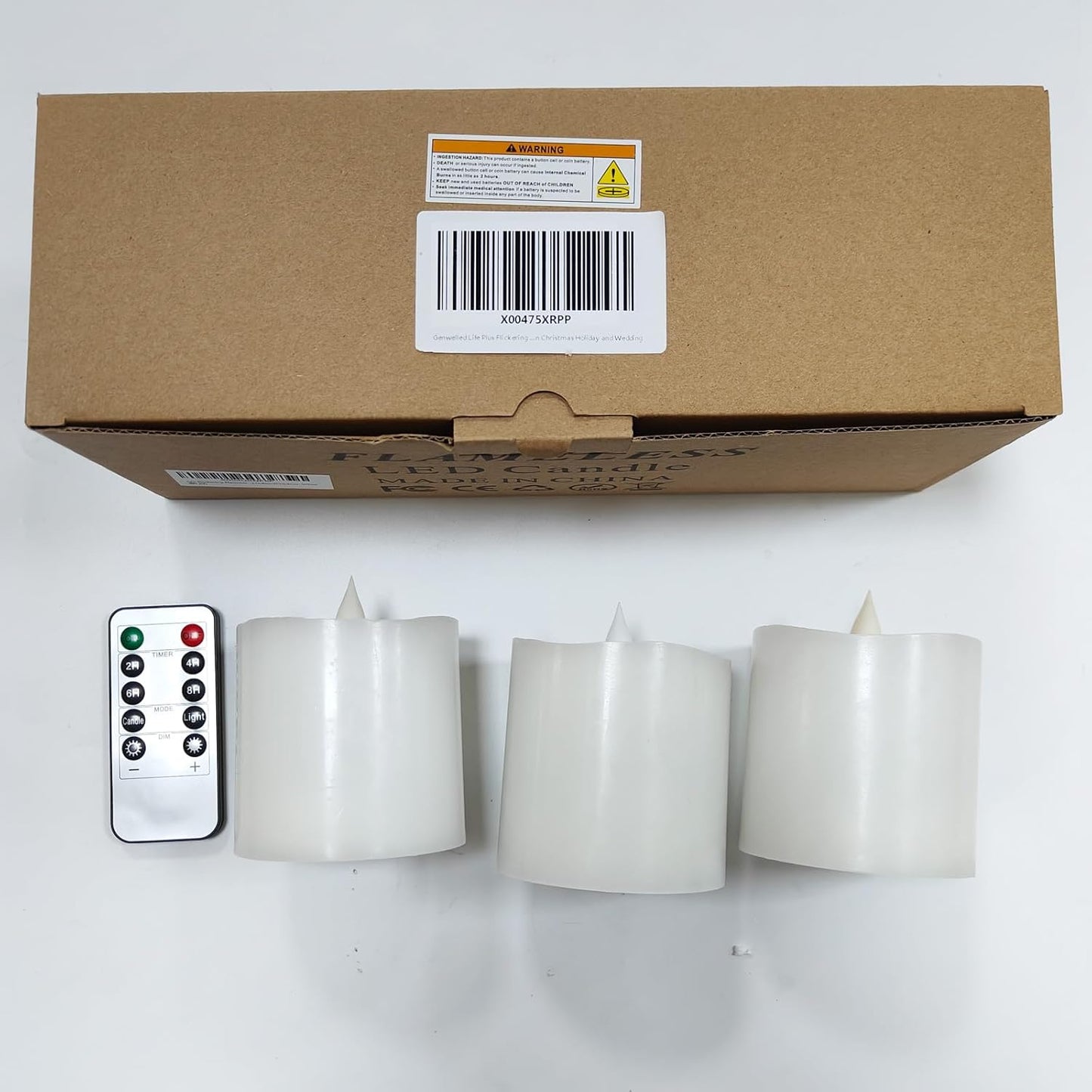 3x3 Flameless Candles with Remote Set of 2, 3 inch Battery Candles Flickering with Timer, LED Pillar Candle for Indoor/Outdoor, White