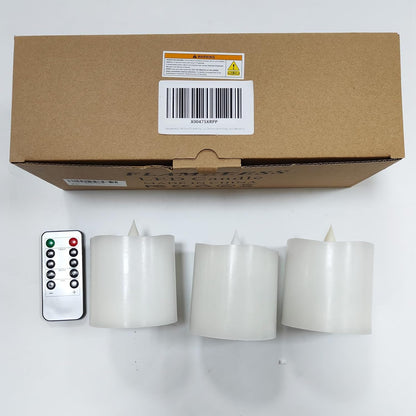 3x3 Flameless Candles with Remote Set of 2, 3 inch Battery Candles Flickering with Timer, LED Pillar Candle for Indoor/Outdoor, White