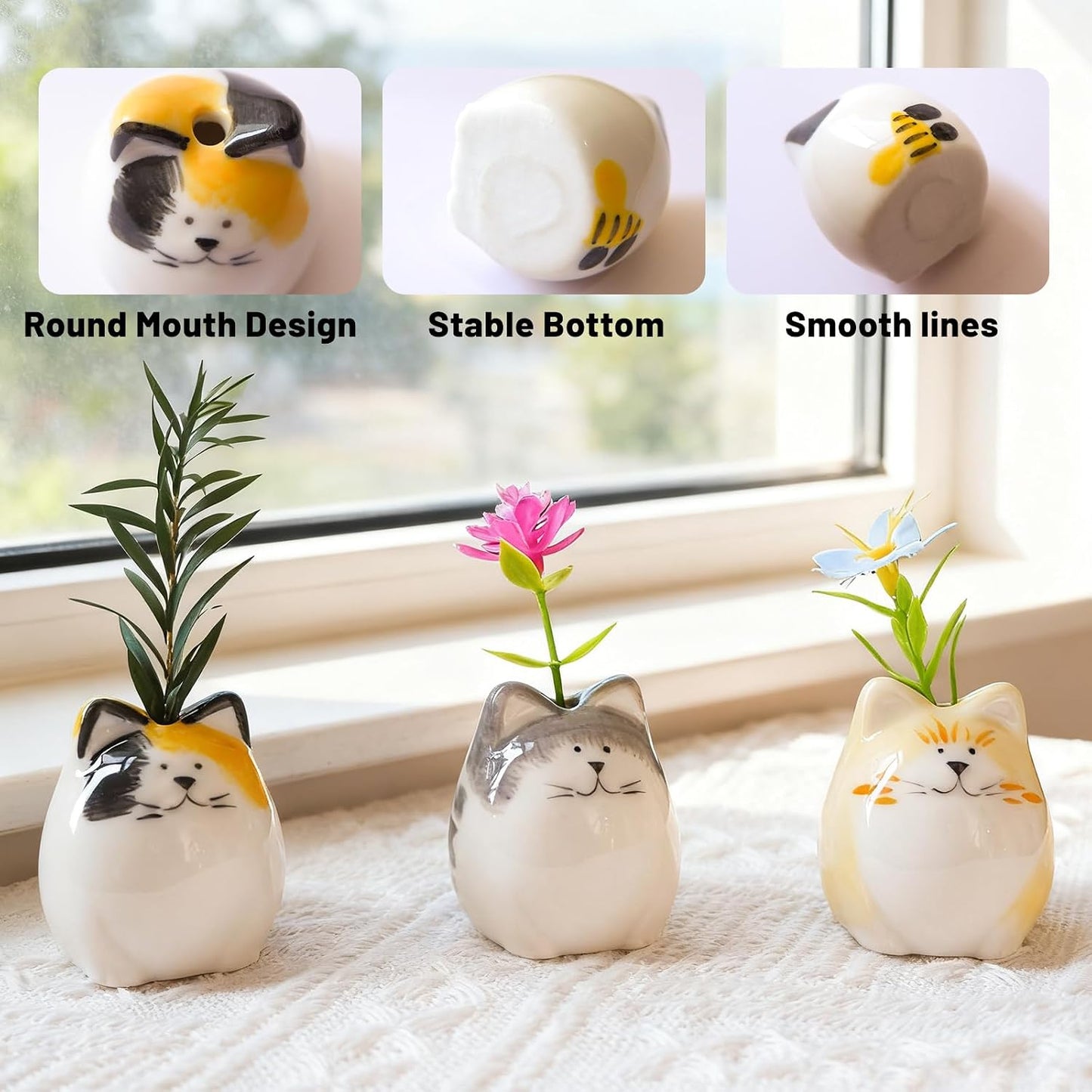 MOUGIGI Cute Blue House Ceramic Bud Vase Set of 3 - Handmade Miniature Vase with Star Roof for Dried Flowers, Chic Japandi Style Decor for Entryway, Dining,Coffee Table - Ideal Small Gift for Home