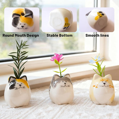 MOUGIGI Cute Blue House Ceramic Bud Vase Set of 3 - Handmade Miniature Vase with Star Roof for Dried Flowers, Chic Japandi Style Decor for Entryway, Dining,Coffee Table - Ideal Small Gift for Home