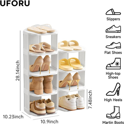 UFORU Small Shoe Rack, 5 Tier Plastic Vertical Shoe Rack for Small and Narrow Spaces, Free Standing Shoe Organizer for Closet, Entryway