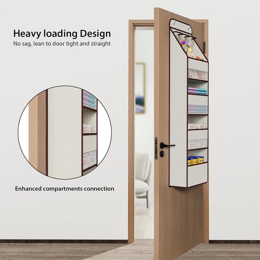 Univivi 6-Shelf Over Door Hanging Organizer Fabric Baby Door Storage with 5 Extra Large Capacity Pockets Behind the Door Hanging Storage Organizers Easy Install Door Storage for Baby Essential (Beige)