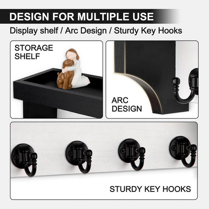 Key and Mail Holder Wall Mount, Key Holder with Shelf and Mail Organizer Wall Mount. Mail Holder with 5 Hooks for Coat, Dog Leash, Home Decor Rack, Entry Way Organizer (White)