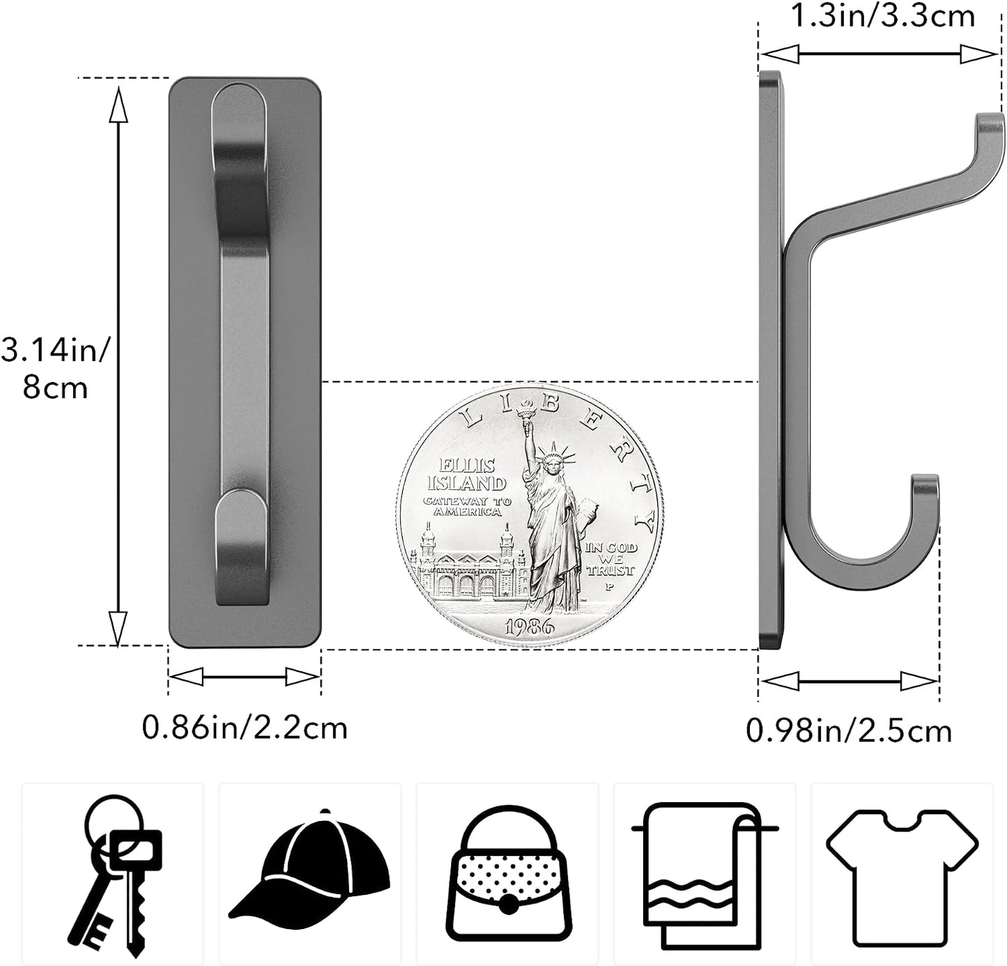 pickpiff Wall Hooks for Coat and Towel: 13LB Strong Adhesive Door Hanger Stick on, White 4 Pack