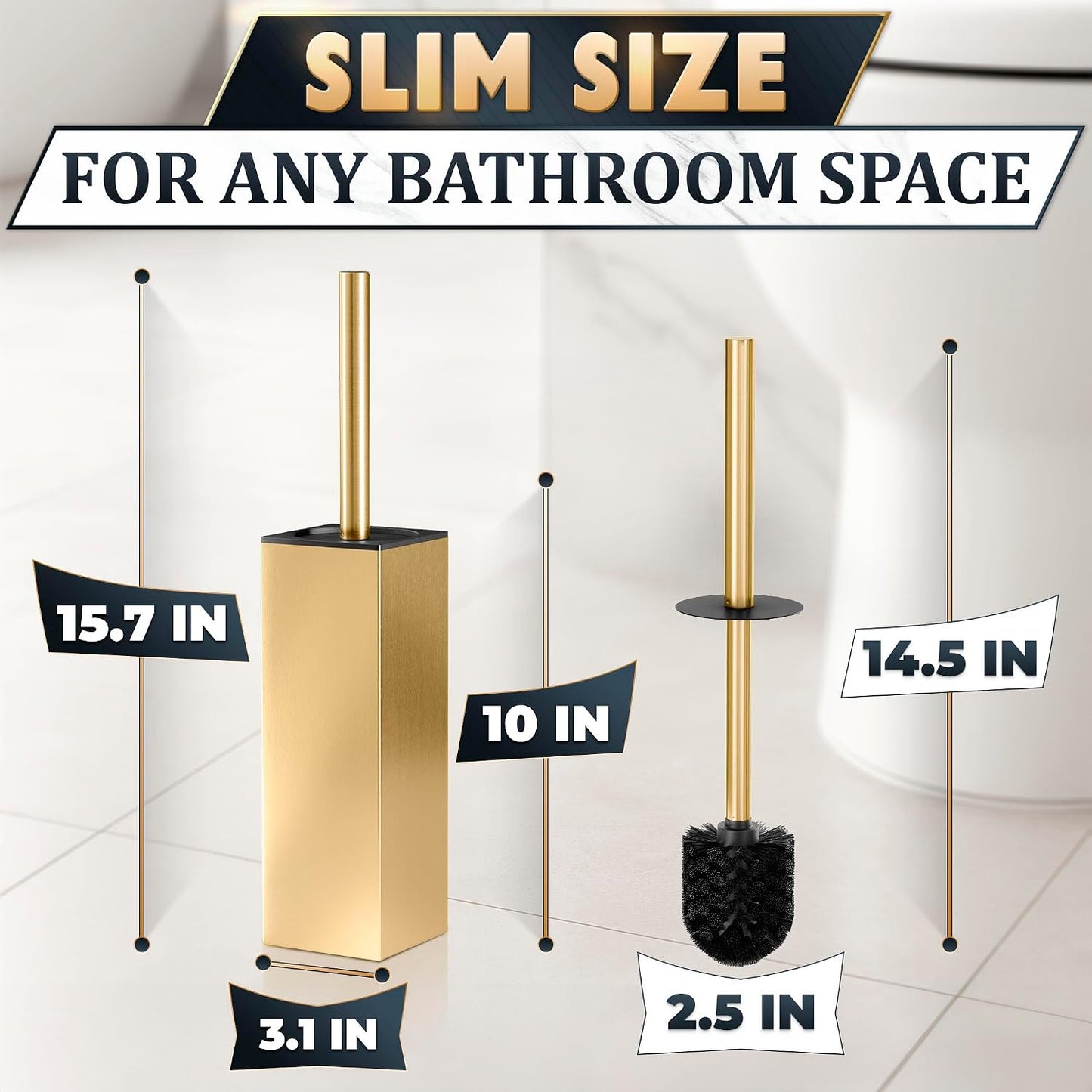 Black Toilet Brush and Holder Set - Slim Matte Design that Fits Anywhere - Stainless Steel Toilet Bowl Brush and Holder with 2 Rounded Corners, Replaceable Head, Removable Inner Bowl & Splash Guard