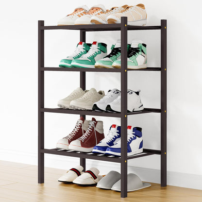 Smiry Bamboo Shoe Rack, 3 Tier Free Standing Wooden Shoe Organizer, Stackable Wood Shoe Storage Shelf for Closet, Entryway, 12 Vertical Slats, 2+1 Stack Standard Legs, 26.8"x11"x19.5", Natural