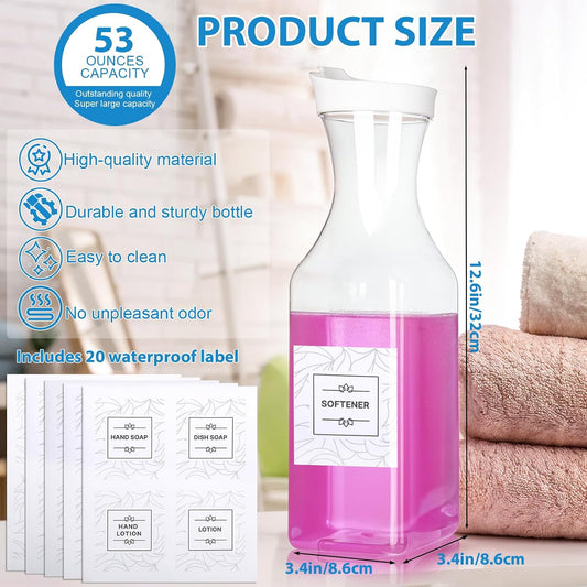 VZZNN 6 Pack Laundry Detergent Dispenser 53 oz Laundry Soap Dispenser with 20 Label Laundry Room Organization for Liquid Powder Bleach Scent Booster Beads