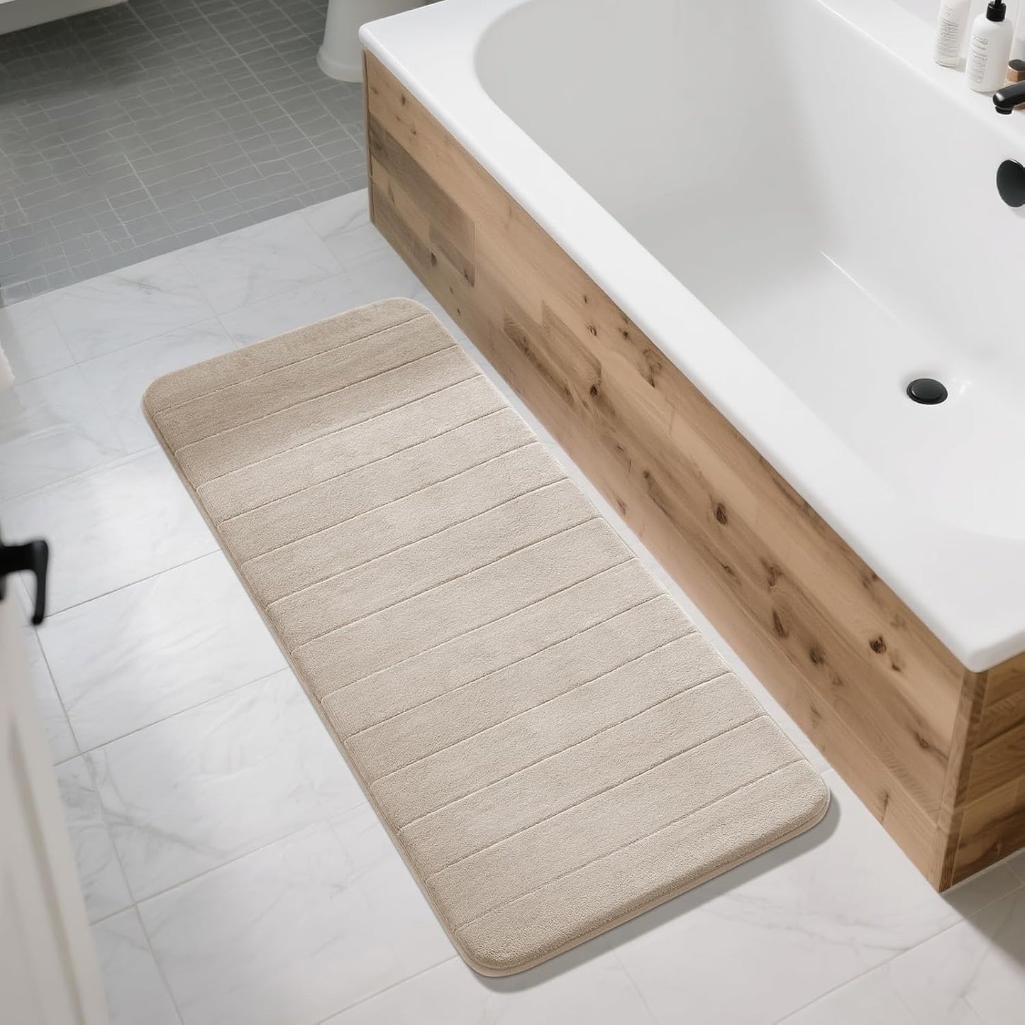 Yimobra Memory Foam Bath Mat, Super Soft Absorbent Bathroom Rug Non Slip, Quick Dry, Machine Washable Floor Carpet for Tub Shower, Home Decor Accessories, 24x17, Grey