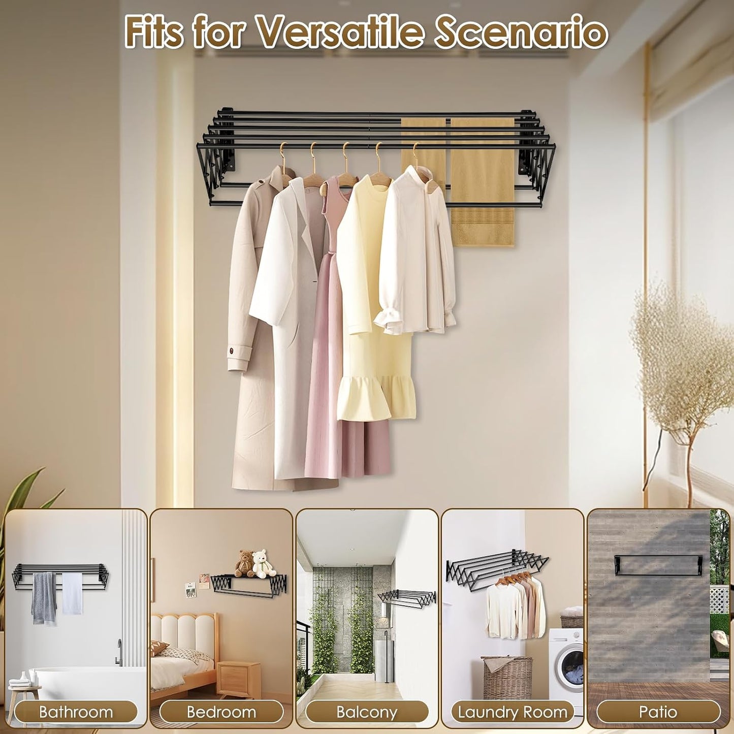 XL-31.5" Wall Mounted Clothes Drying Rack, 130 LBS Large Capacity Rustproof Retractable Clothes Rack, Collapsible Drying Rack Easy to Install with 7 Drying Rods, Space Saving for Laundry-White