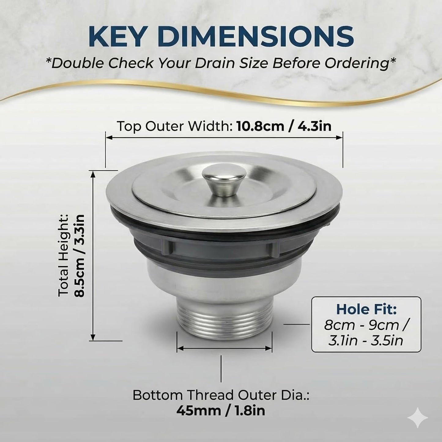 Stainless Steel Sink Drain Strainer Assembly with Flexible Hose - Salon Shampoo Bowl Drain Kit with Deep Hair Catcher Basket & Stopper - Fits 3.1" to 3.5" Sink Openings
