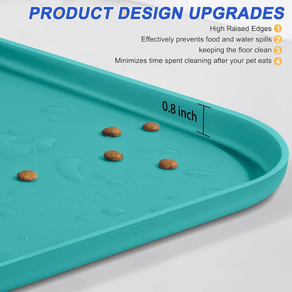 SMILOOL Silicone Pet Food Mat with Raised Edge for Food and Water Bowl, Dog Feeding Mats, Cat Food Trays for Floor Waterproof, Rubber Tray for Dogs and Cats, 19 x 12 x 0.7 Black