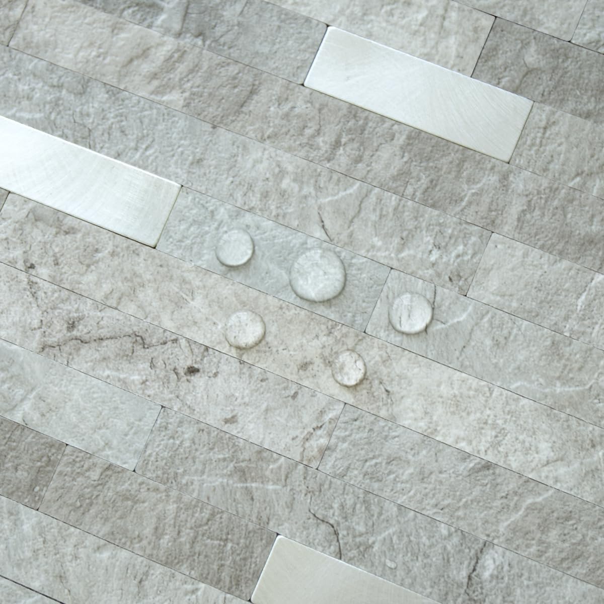 AULIGET 20 Sheets Peel and Stick Backsplash, Black & Grey Wood Look PVC Mixed Metal Stick on Backsplash Tiles for Kitchen