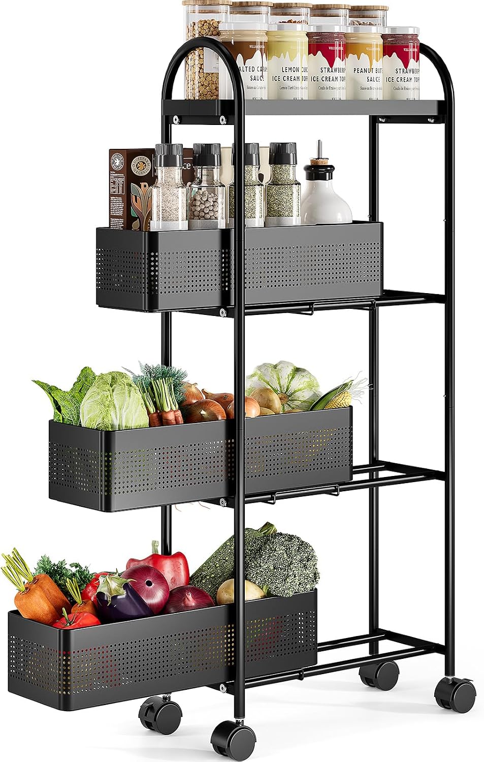 KINGRACK Slim Storage Cart with Drawer, 5-Tier Rolling Utility Cart on Wheels, Narrow Metal Cart for Space Save, Easy Assembly for Kitchen Cart, Craft Cart, Laundry, Bathroom, Nursery Organizer