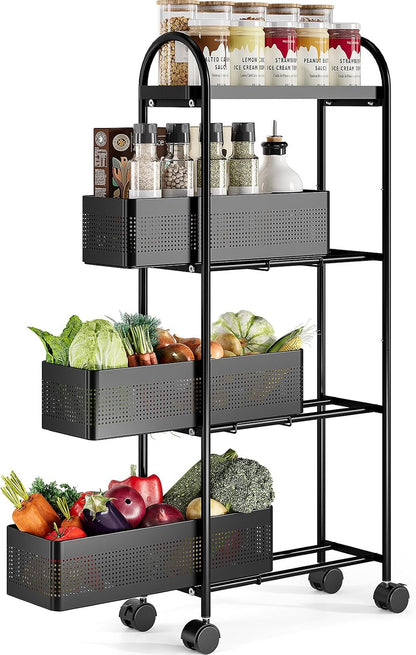 KINGRACK Slim Storage Cart with Drawer, 5-Tier Rolling Utility Cart on Wheels, Narrow Metal Cart for Space Save, Easy Assembly for Kitchen Cart, Craft Cart, Laundry, Bathroom, Nursery Organizer