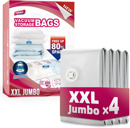 TAILI 8 Pack Jumbo Vacuum Storage Bags, 39x28 inch, LONG SIDE ZIP Vacuum Seal Bags for Clothing, Space Saver for Beddings, Comforters, Blankets, Pillows