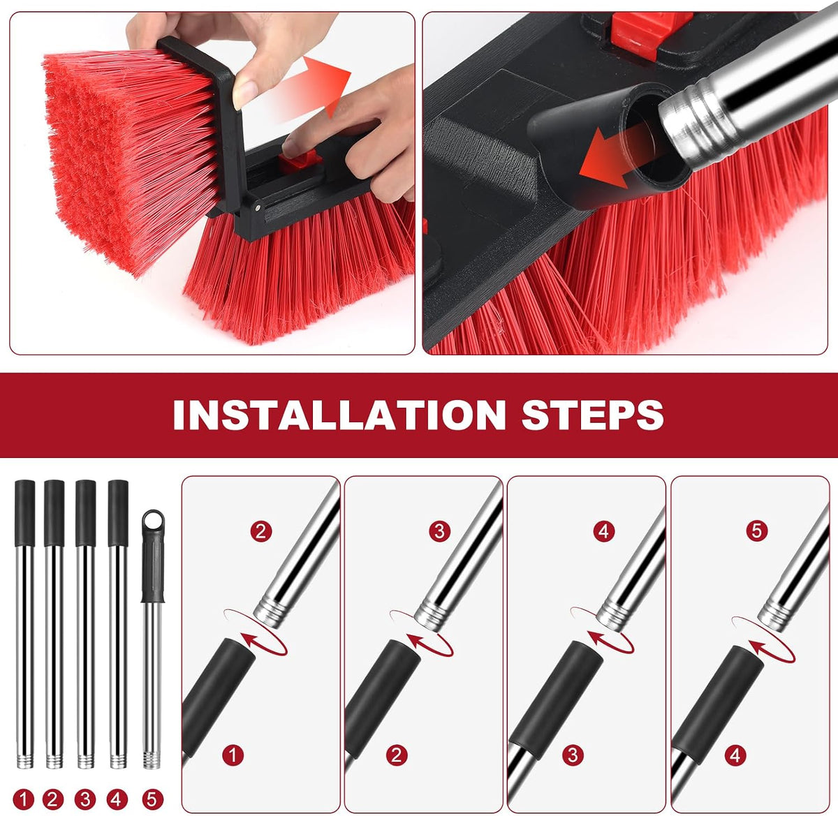 18" Heavy-Duty Push Broom, 70" Handle, Stiff Bristles for Outdoor Cleaning. | Heavy-duty outdoor broom, stiff bristles for patios, driveways, garages, decks, shops, warehouses, restaurants, floors & site