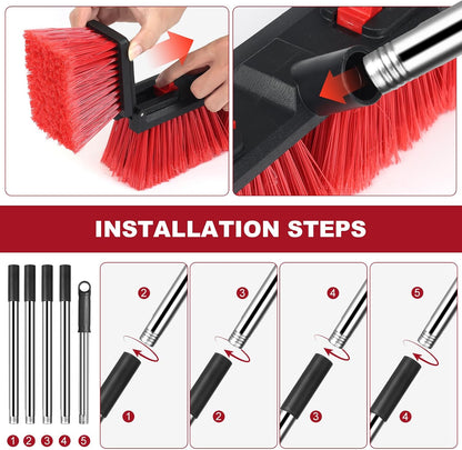 18" Heavy-Duty Push Broom, 70" Handle, Stiff Bristles for Outdoor Cleaning. | Heavy-duty outdoor broom, stiff bristles for patios, driveways, garages, decks, shops, warehouses, restaurants, floors & site