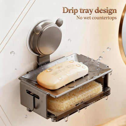Heavyrain Soap Holder for Shower, Rustproof Aluminum Bar Soap Dish with Strong Suction Cups, Self Draining Soap Tray for Shower Wall, Sponge Caddy for Kitchen Sink, Modern Bathroom Organizer