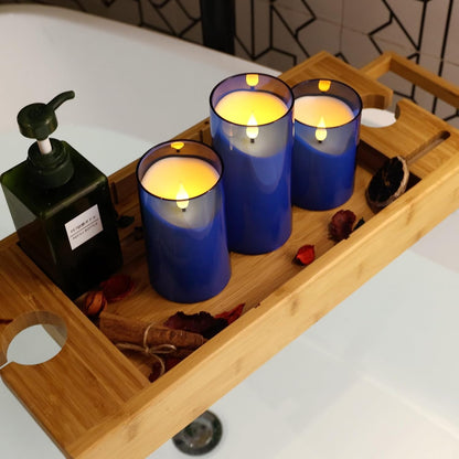 NURADA Flameless Candles with Remote Timer - Glass Real Wax 3D Wick LED Pillar Votive Candle Set Battery Operated Flickering Light for Home Christmas Decoration - White 3 Pack