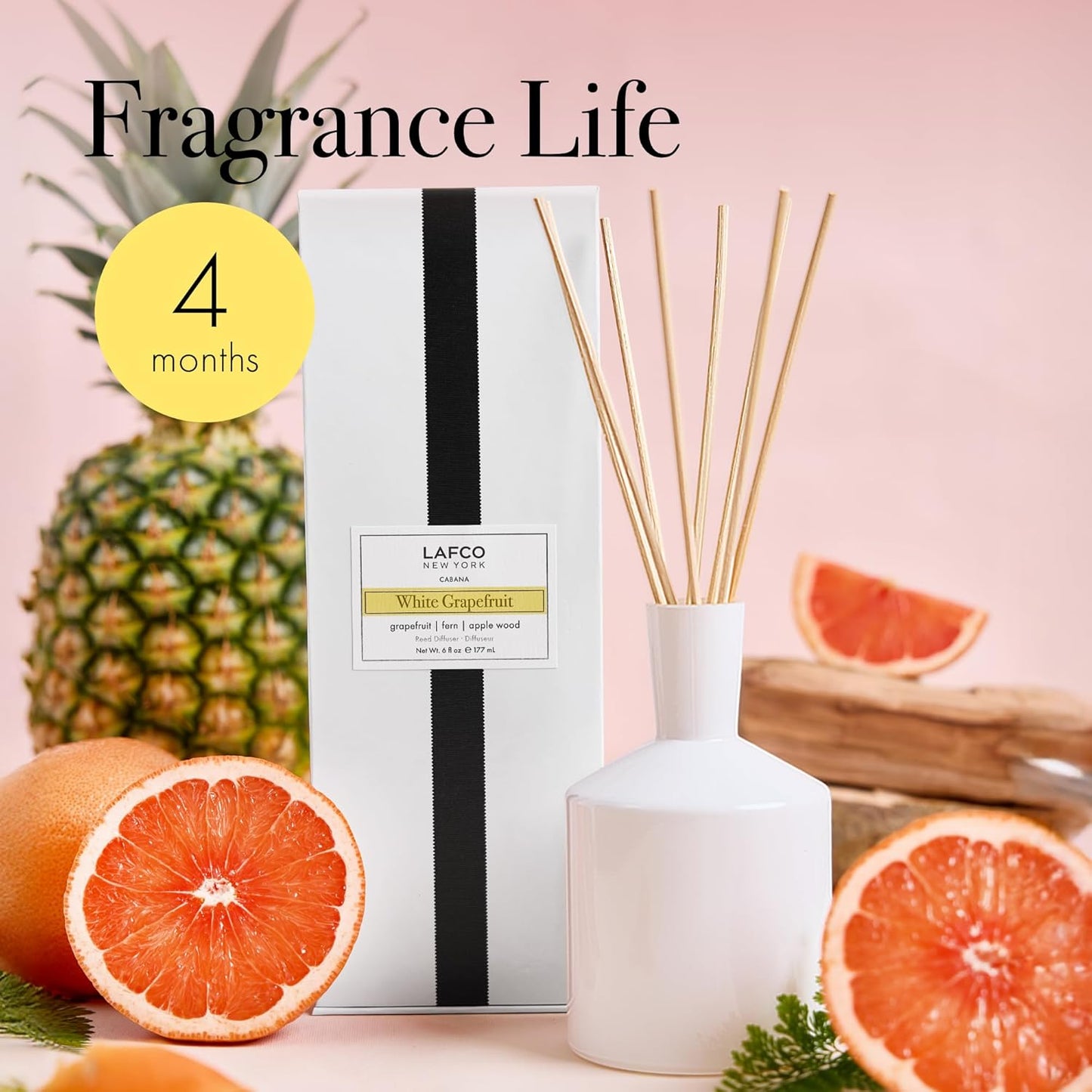 LAFCO New York Classic Reed Diffuser, Sea & Dune - 6 oz - Up to 3 Months Fragrance Life - Reusable Glass Vessel - Natural Wood Reeds - Made in The USA
