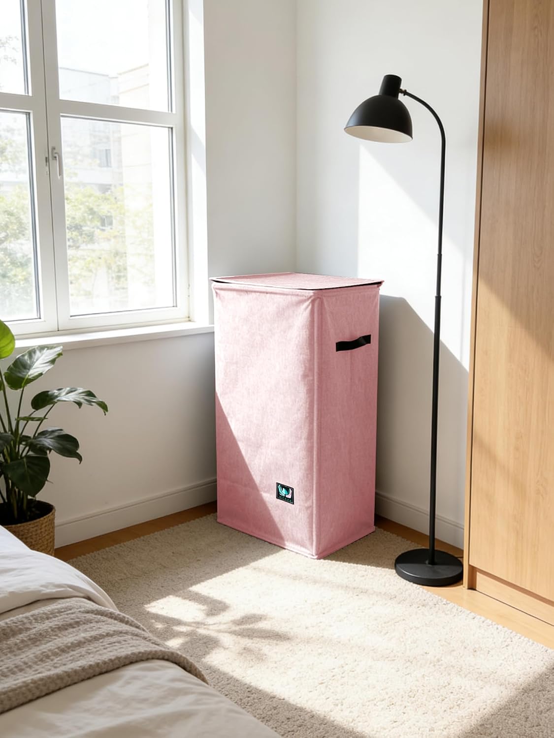 WTREE Laundry Hamper with Lid, Reinforced Sturdy Clothes Hamper with Anti-Puncture Base, Large Collapsible Laundry Basket with Removable Liner Bag, Tall Dirty Clothes Bin for Family, 100L Grey