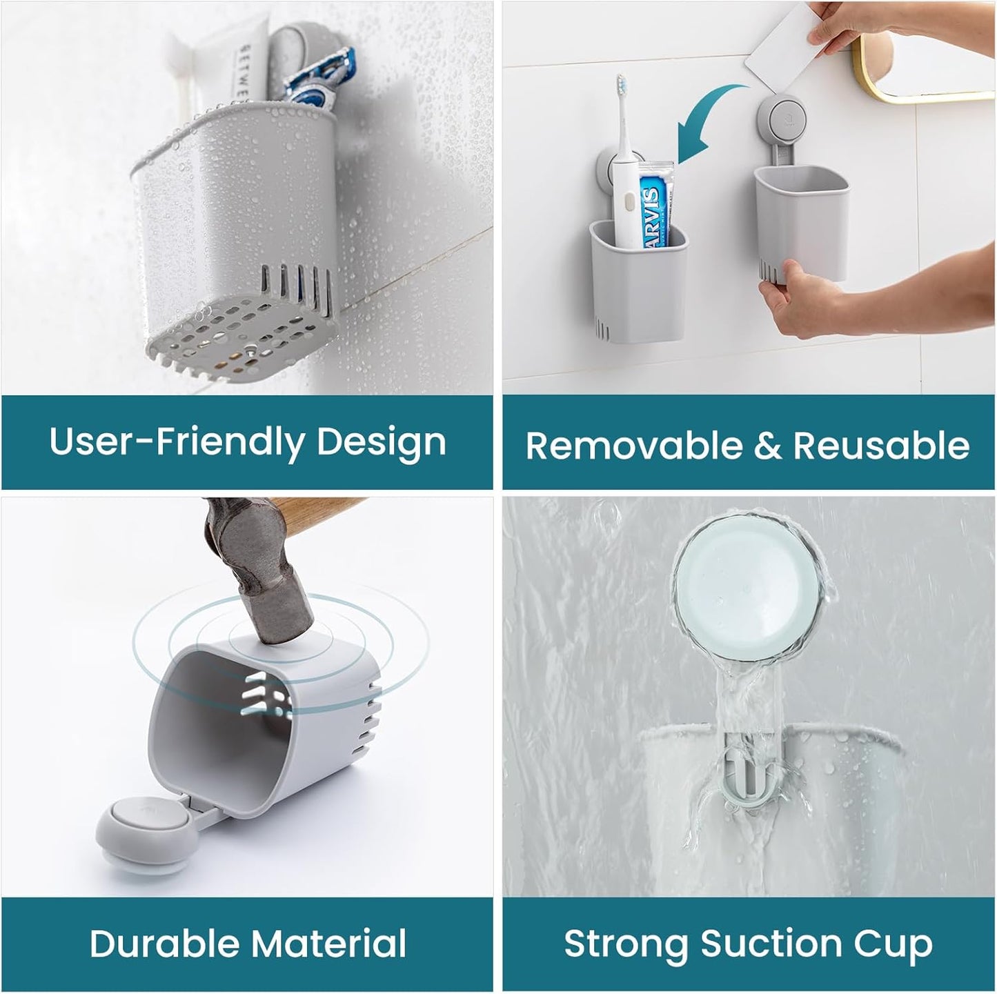 TAILI Upgraded Bathroom Mirror Suction Cup Toothbrush Holder with Razor Hook, Visible Safety Indicator, Large Capacity Inverted Trapezoid Design, Removable Shower Caddy for Toothbrush, Toothpaste, etc