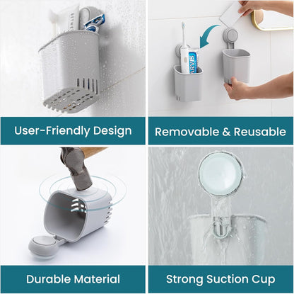 TAILI Upgraded Bathroom Mirror Suction Cup Toothbrush Holder with Razor Hook, Visible Safety Indicator, Large Capacity Inverted Trapezoid Design, Removable Shower Caddy for Toothbrush, Toothpaste, etc