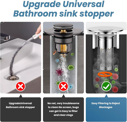Bathroom Sink Drain Strainer for 1.1"-1.45" Basin Drain Holes(2 Pcs) | Pop Up Sink Drain Filter with Removable Stainless Steel Filter Basket Hair Catcher Plug