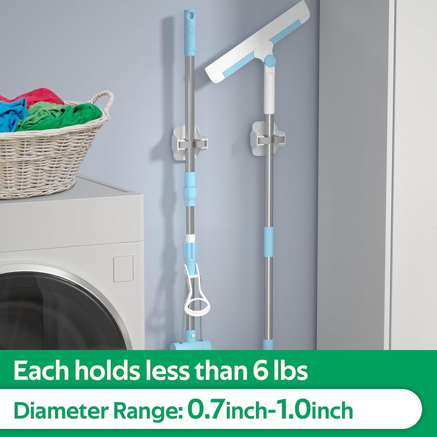 reliahom Broom Holder Wall Mount Mop Grippers organizer wall hanging, 3Pack | No Drilling Self Adhesive Easy install Anti-Slip Mop Broom Hanger Storage Rack for Kitchen,Laundry Room,Garden,Garage