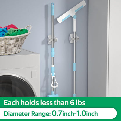 reliahom Broom Holder Wall Mount Mop Grippers organizer wall hanging, 3Pack | No Drilling Self Adhesive Easy install Anti-Slip Mop Broom Hanger Storage Rack for Kitchen,Laundry Room,Garden,Garage