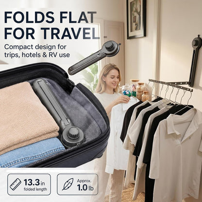 Suction Cup Wall Mounted Drying Rack, Foldable No Drill Laundry Hanger | No-Drill Hanging Solution Holds of Laundry on Smooth Tile, Glass, Metal, Marble; Portable, Reusable for RV Travel