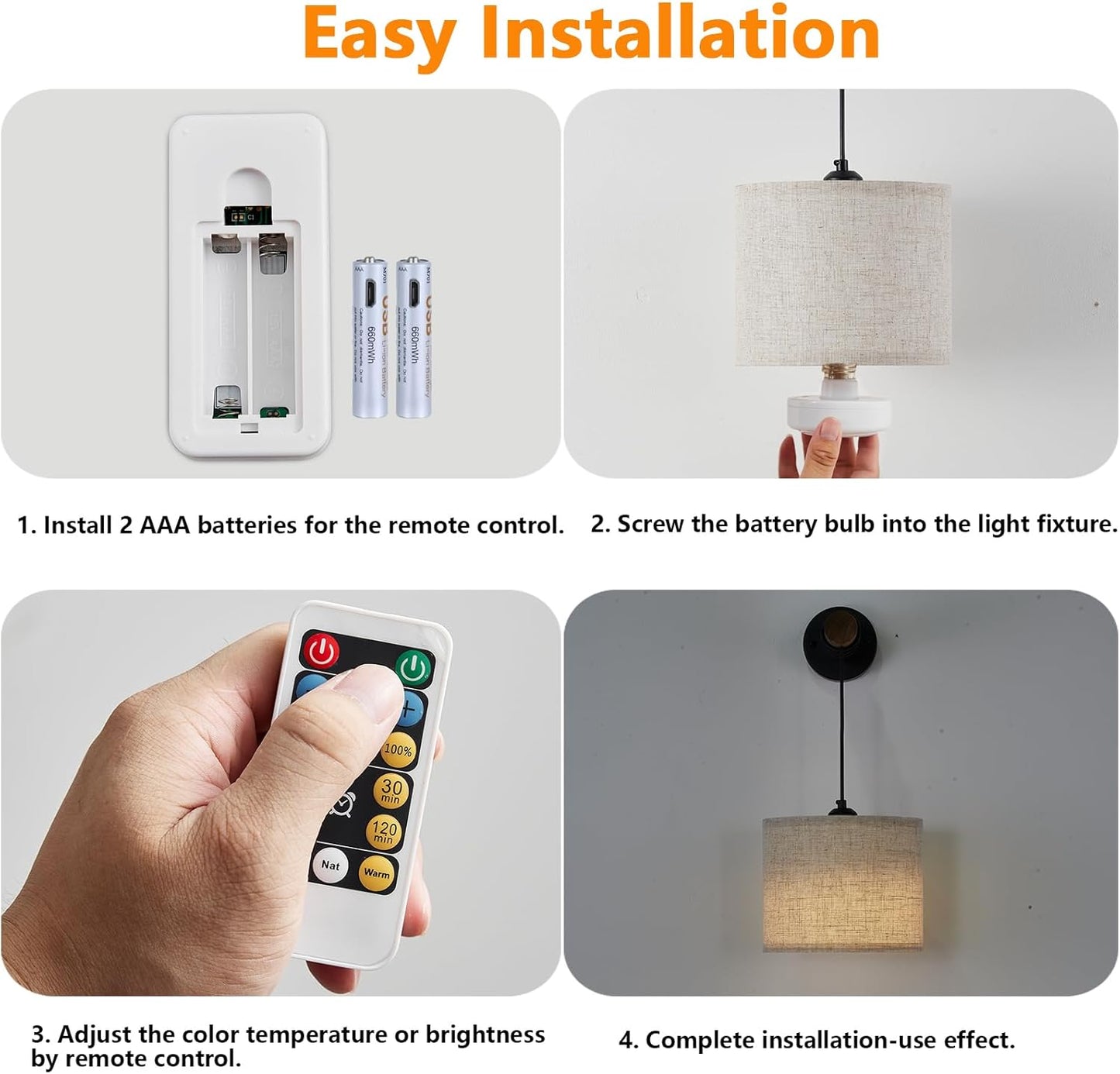 XSDeTu Rechargeable Battery Operated Wall Sconces Set of 2, Modern Battery Powered Wall Light with Wooden Arm & Remote Control, Adjustable 3 Colors Dimmable Wall Lamps for Bedroom, Living Room